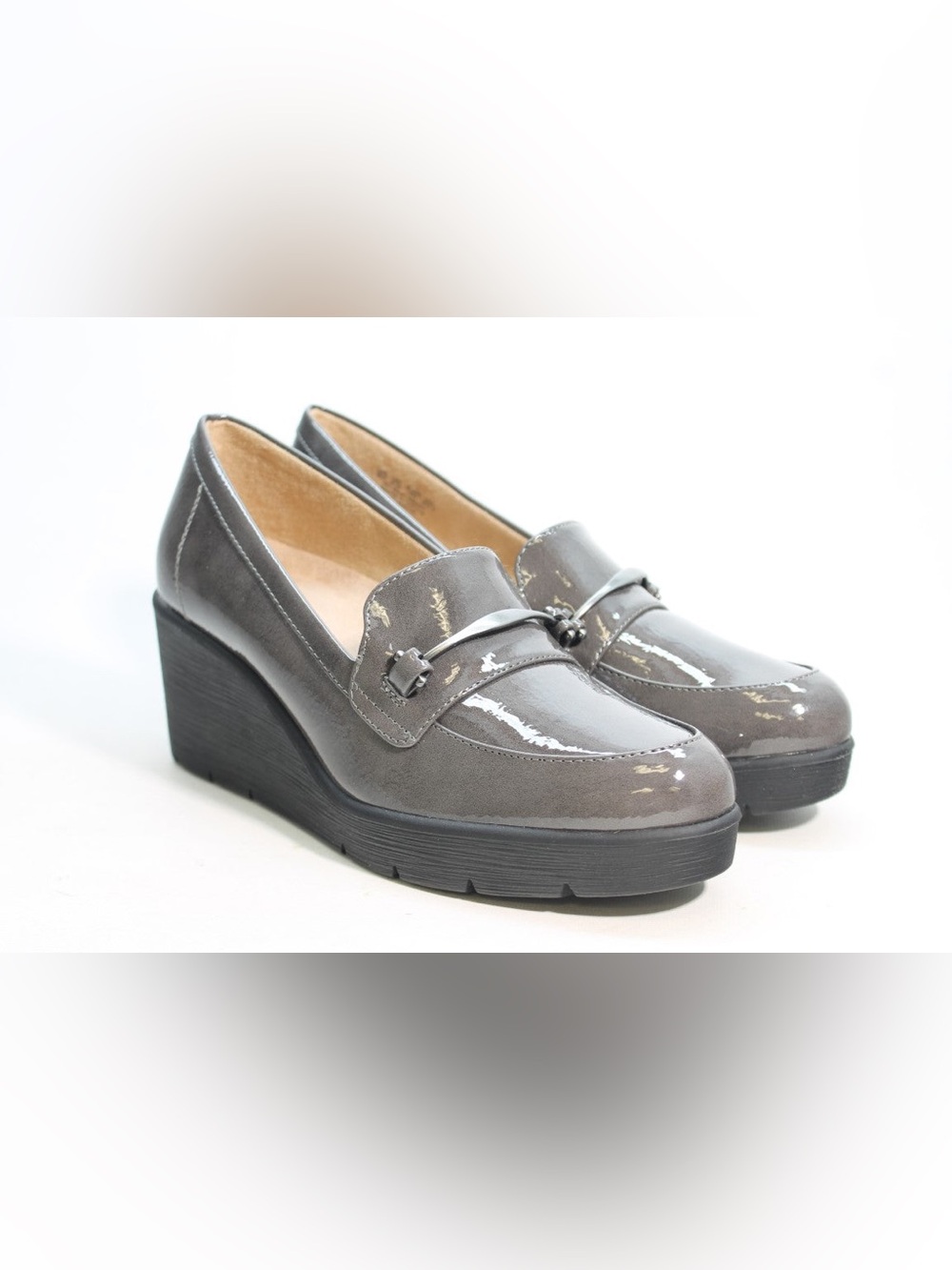 SOUL Naturalizer Gray Patent Wedge Loafers Size 10 NEW